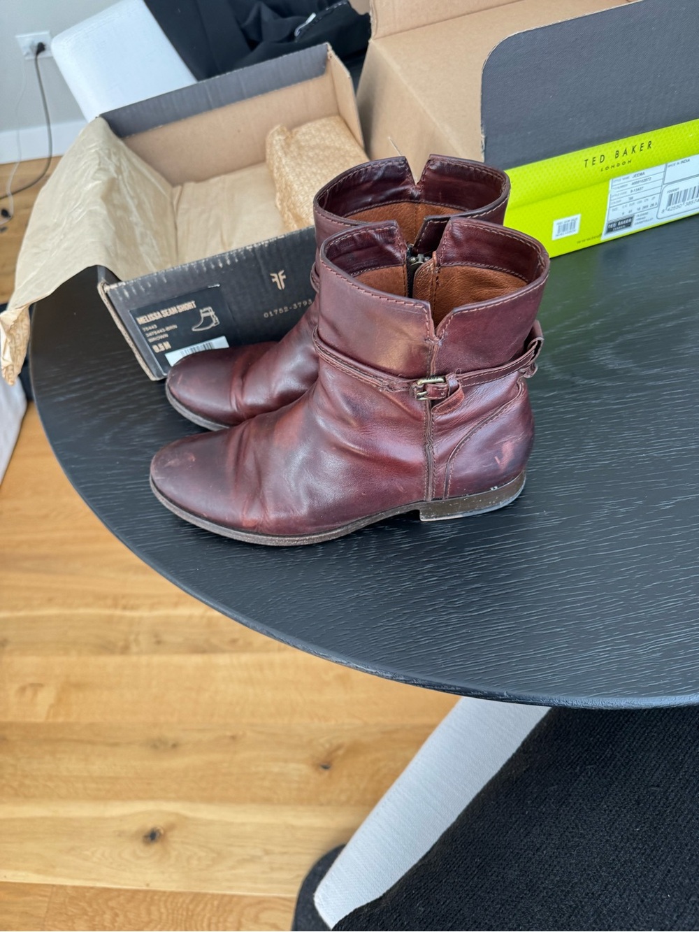 Frye Melissa Seam Short Ankle Boots in Brown